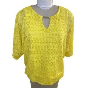 JM Collection Eyelet Lined Short Sleeve Top Sz. XL Bright Yellow Spring